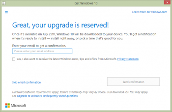Windows 10 confirmation screen