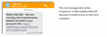 screen shot of phishing text message