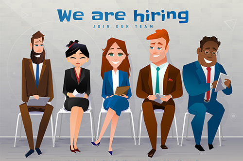Human resources interview recruitment job concept. We are hiring text