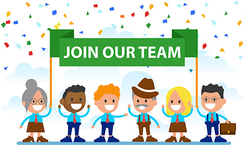Join our team banner with illustrated diverse people